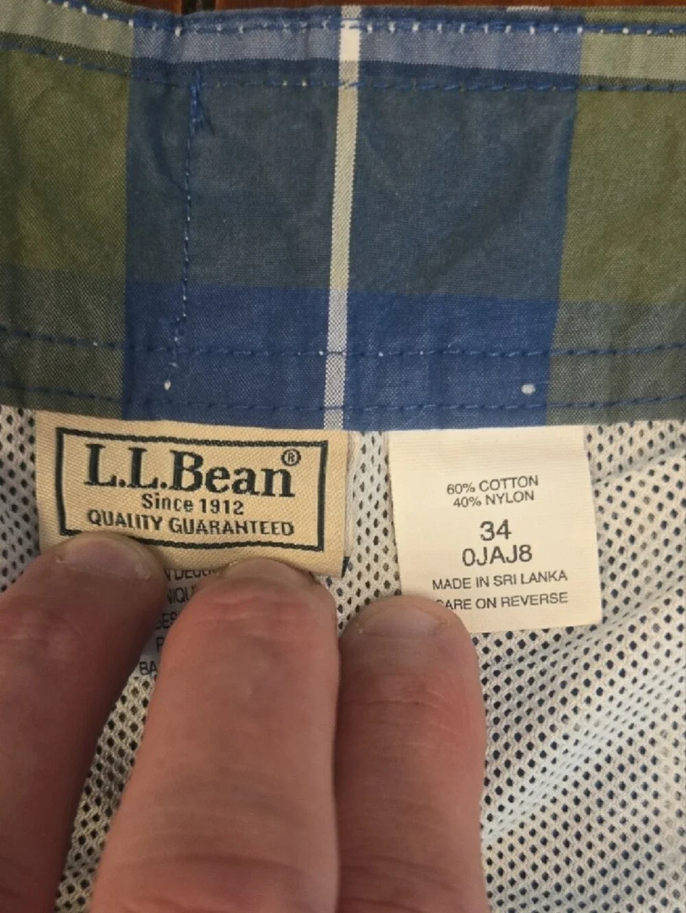 L.L. Bean Men's Plaid Cargo Swim Shorts in Blue & Olive